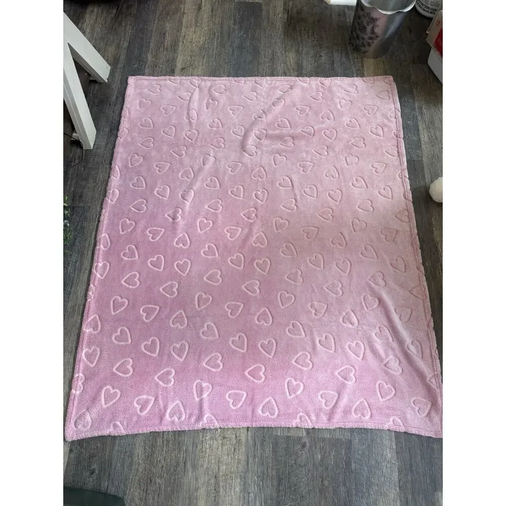 Luxury Collection Papier Pink Embossed Hearts Plush Baby Blanket 5x4 Soft